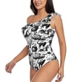 thumbnail image 2 of Wukai Black White Halloween Chic One Shoulder Swimwear with Ruffle Design and Tummy Control Skirt: Fashionable, Supportive, Comfortable for Beach-X-Large, 2 of 7