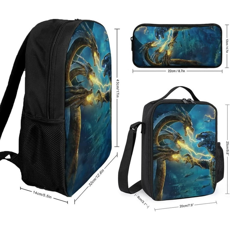 Anime Godzilla Backpack and Lunch Bag Set for Boys Backpack Shoulder Bag Pencil Case Walmart