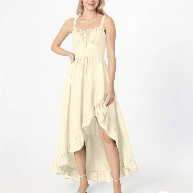 Qatainlav Mother of Bride Dresses for Women Medieval High Low Renaissance Dress Sleeveless Corset Victorian Dresses, Beige, S, Women's, Size: Small