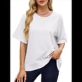 thumbnail image 1 of Camisetas de Gran Tamaño para Mujer, Cuello Redondo, Corta, Blusas Casuales de Verano, Blusas Holgadas de Corte Alto M, 1 of 10