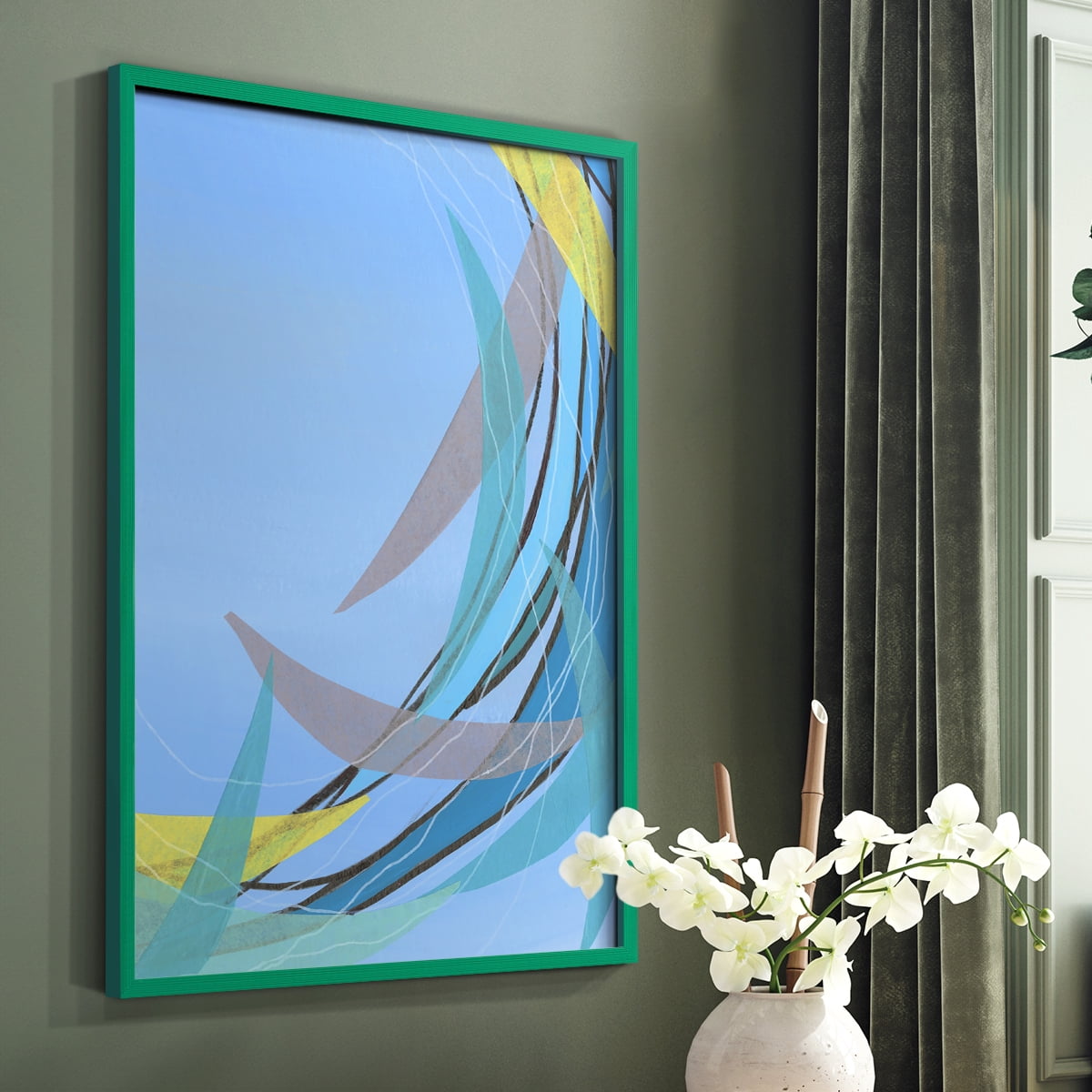 Circulating Flow II Framed Print in Green Solid Wood Framed Print No Nail Hanging