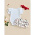 thumbnail image 4 of Bagilaanoe 3pcs Newborn Baby Girl Short Pants Set Letter Print Short Sleeve Romper Tops + Ruffle Shorts + Headband 3M 6M 9M 12M 18M Infant Casual Summer Outfits, 4 of 8