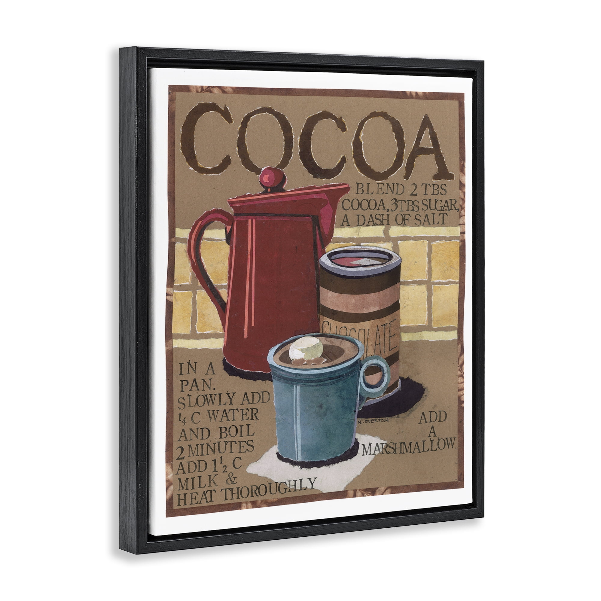 Stupell Industries Hot Cocoa Recipe Food & Beverage Painting Black Floater Framed Art Print Wall Art, 17 x 21