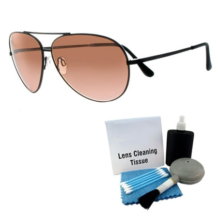 Aviator Large Metal Sunglasses - Large Photochromic Aviator Matte Black Frame Sunglasses + Enhanced Lens Cleaning Kit