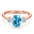 thumbnail image 3 of Gem Stone King 2.16 Ct Oval Swiss Blue Topaz White Topaz 18K Rose Gold Plated Silver Ring, 3 of 6