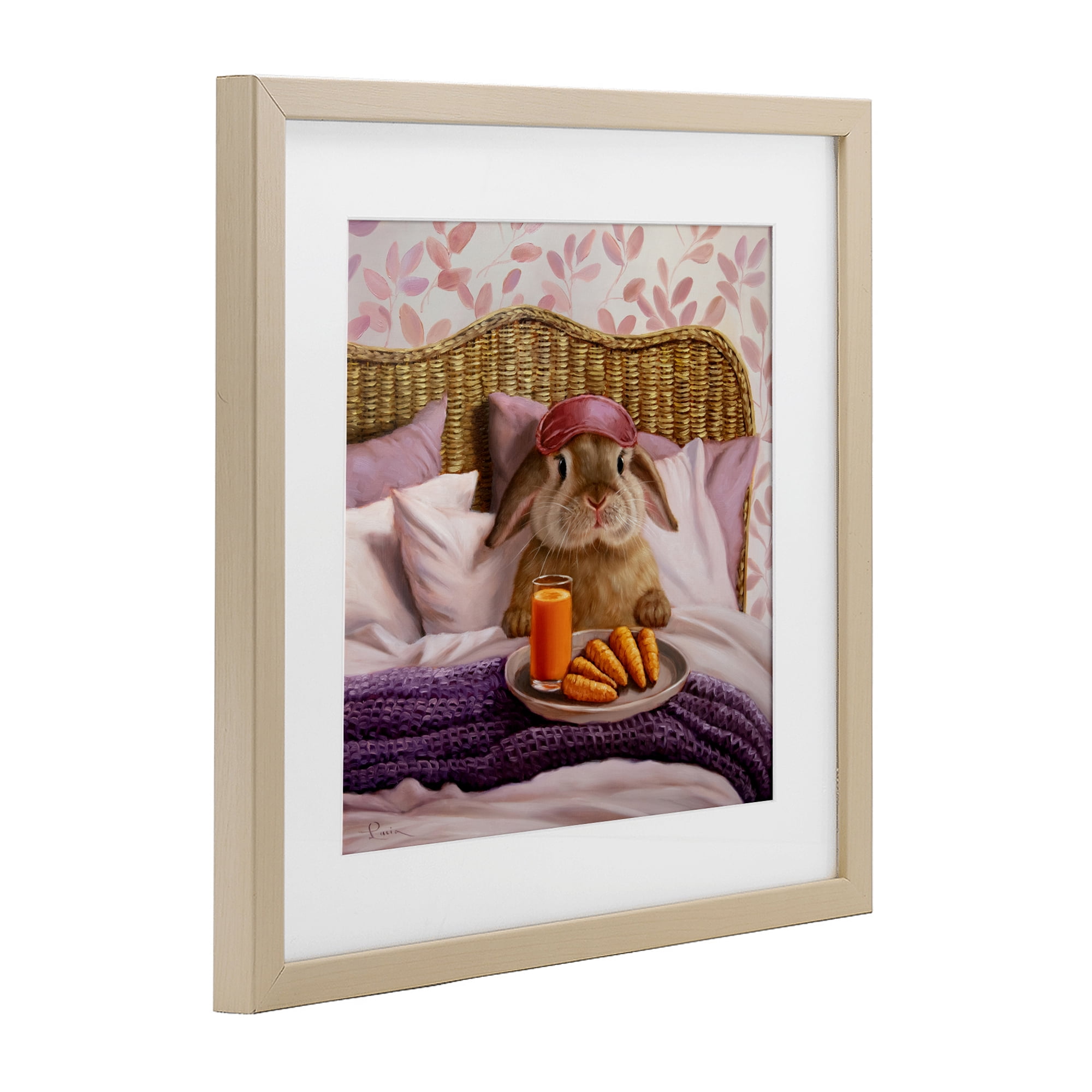 Stupell Industries Hoppy Meal Bunny in Bed Birch Framed Print Under Glass, design by Lucia Heffernan