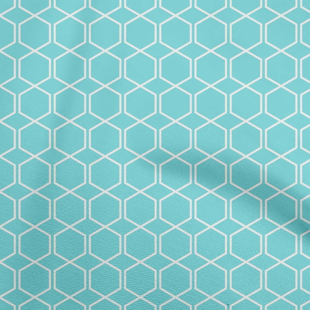oneOone Tissu en Coton Bleu Turquoise Motif Géométrique Tissu pour Robe Tissu Imprimé au Mètre 42 Pouces de Large