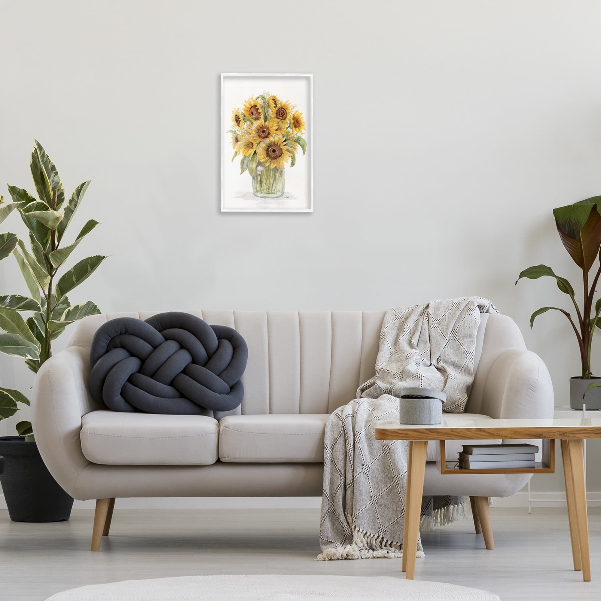 Stupell Industries Sunflower Jar Bouquet Botanical & Floral Painting White Framed Art Print Wall Art, 16 x 24
