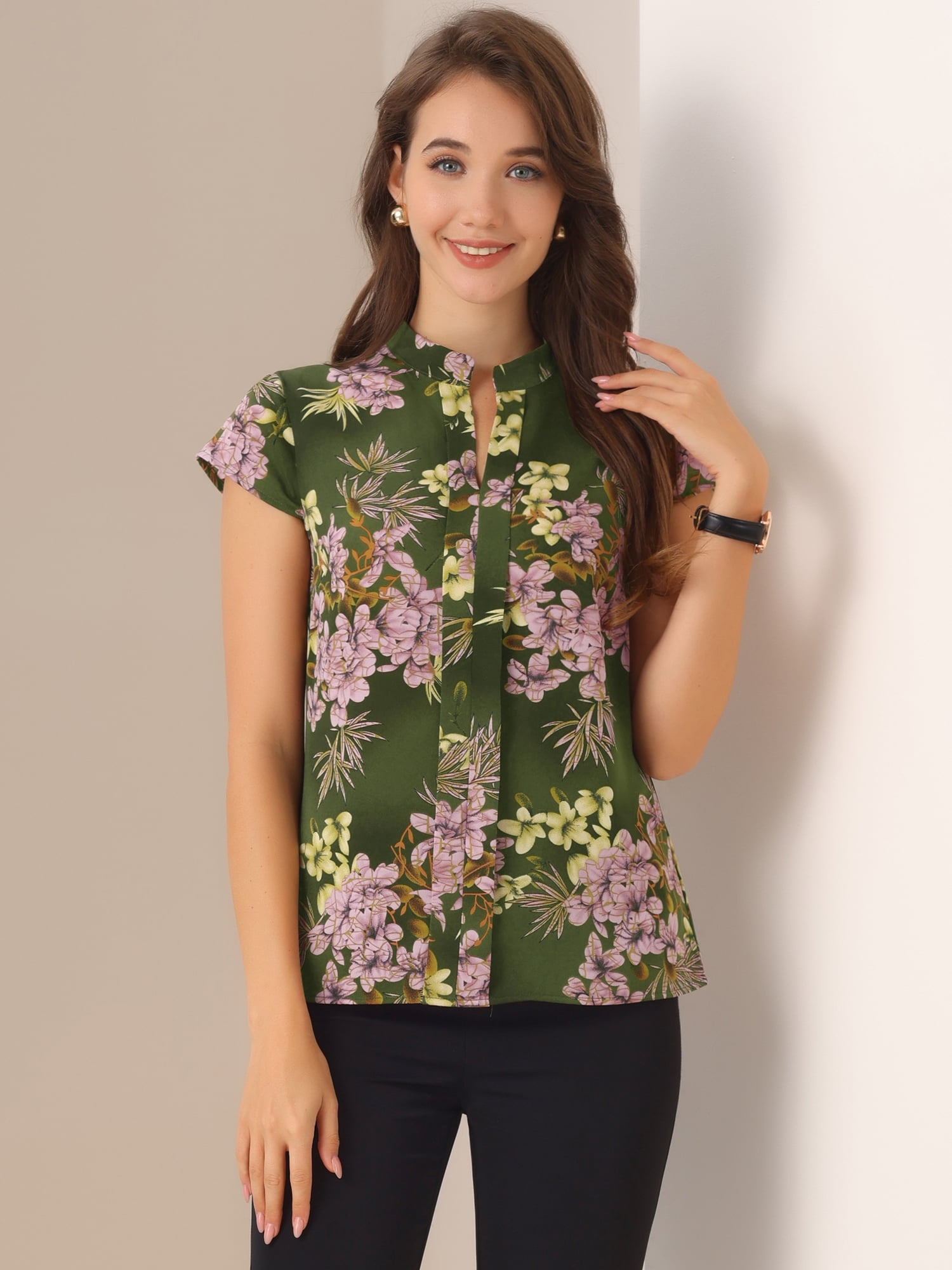 DARING DIVA Floral Vintage Cap Sleeve Casual Blouse XS Green