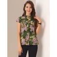 thumbnail image 4 of DARING DIVA Stand Collar Floral Silky Work Blouse Top Navy Blue XS XS Green, 4 of 6