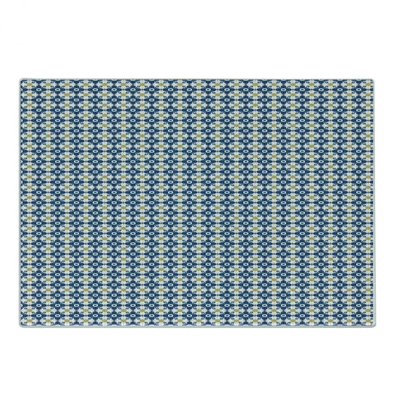 Ethnic Cutting Board, Tile Illustration in Traditional Style Portuguese Azulejo Cultural Heritage, Decorative Tempered Glass Cutting and Serving Board, Small Size, Blue Yellow White, by Ambesonne