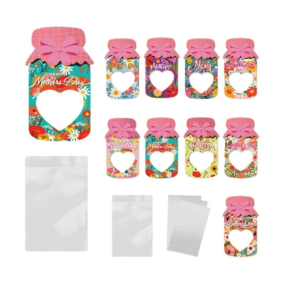 9/18Pcs Mother's Day Packaging Bag Bottle Shape Greeting Card Candy Wrapping Party Cookie Packaging Bags