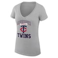 thumbnail image 2 of Women's G-III 4Her by Carl Banks Heather Gray Minnesota Twins Super-Slim Fit Lightweight Team Logo Graphic V-Neck, 2 of 5