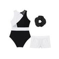 thumbnail image 4 of Doomiva Kids Girls Sleeveless Cutout Back Gymnastics Leotard Athletic Ballet Dance Biketard and Shorts Hair Tie Set White 12, 4 of 5