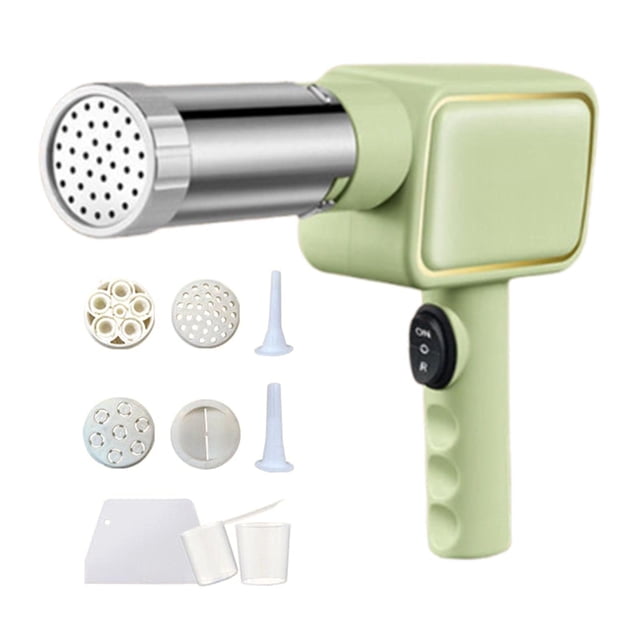 Máquina eléctrica de mano para hacer pasta con 9 cabezales, herramienta de cocina, prensa manual para hacer pasta y fideos, ideal para macarrones, Verde