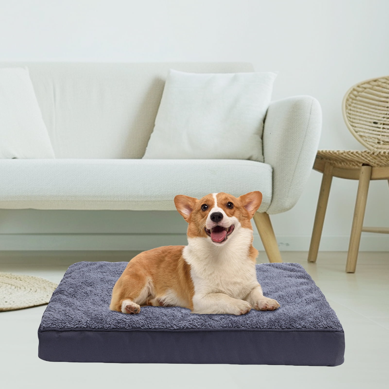 Orthopedic Dog Bed with Waterproof Removable Cover, Non-Slip Bottom, Washable Plush Crate Mat for Small & Medium Dogs, Senior Pets