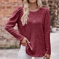 thumbnail image 1 of Yuyuzo Womens Round Neck Ruffle Shoulder Long Sleeve Striped Solid Color Tops Fall Casual Tops, 1 of 6