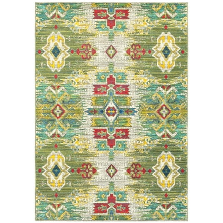 Haven 3 Light - Style Haven Updated Ikat Traditional Stone/ Green Indoor/Outdoor Rug (1'10 X 3') - 1'10