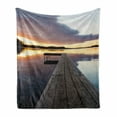 thumbnail image 1 of Landscape Soft Flannel Fleece Blanket, Serenity Relaxing Themed Port Pier Wooden Rustic Image of Dawn Sunset in Lake Art, Cozy Plush for Indoor and Outdoor Use, 70" x 90", Multicolor, by Ambesonne, 1 of 6