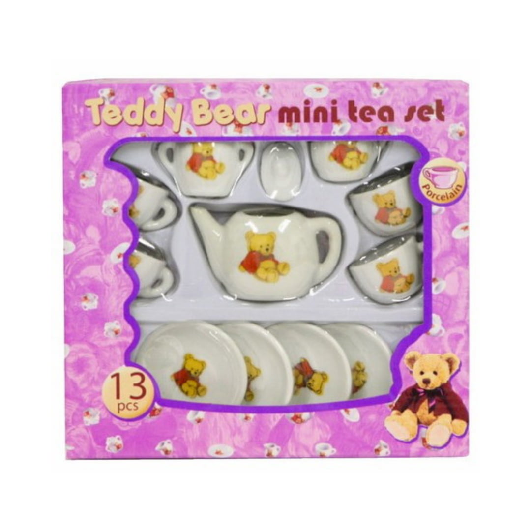 13 Piece Teddy Bear Toy Mini Porcelain China Tea Set with Teddy Bear Design 