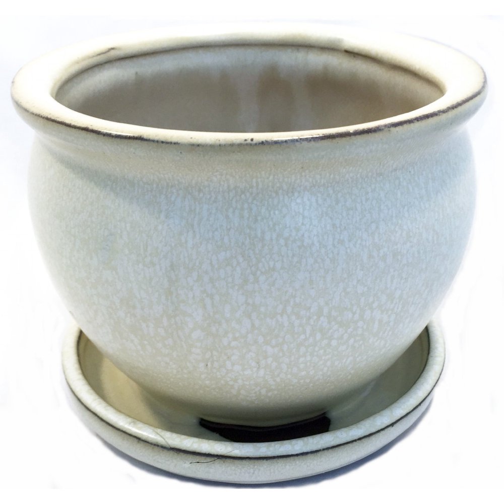 Solid Glaze Ceramic Belly Pot/Saucer Beige 4 3/4" x 5 1/2" + Felt