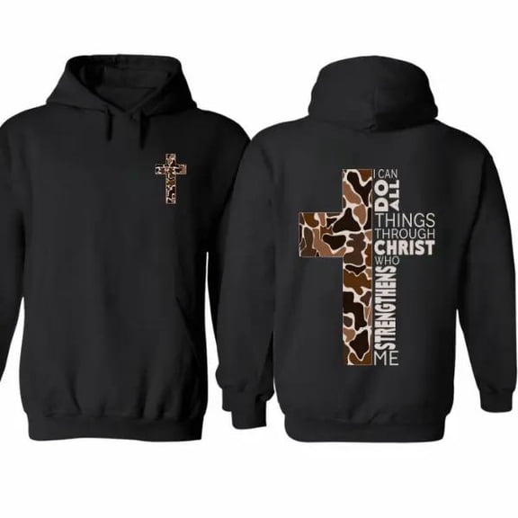 Christian Camo Cross Hoodie for Men & Women, 2-Sided Bible Verse Hoodie, Faith Christian Sweatshirt, Camo Cross Graphic Pullover, Christmas Religious Gift, Unisex Casual Streetwear