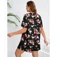 thumbnail image 6 of SHOWMALL Women's Plus Loungewear Set 2 Piece Floral Pajama Short Sleeve Tops and Shorts Midnight Red Rose 4X Soft Sleepwear with Pockets, 6 of 6