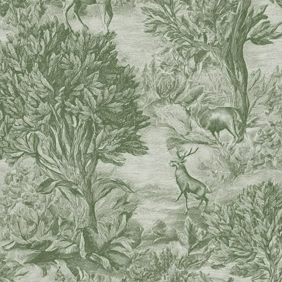 Hunt Peel and Stick Wallpaper 17.7in x 9.8ft Vintage Green Forest Deer Botanical Elements Contact Paper Vinyl Waterproof Self Adhesive Wall Paper for Bedroom Shelf Cabinet Renter Friendly