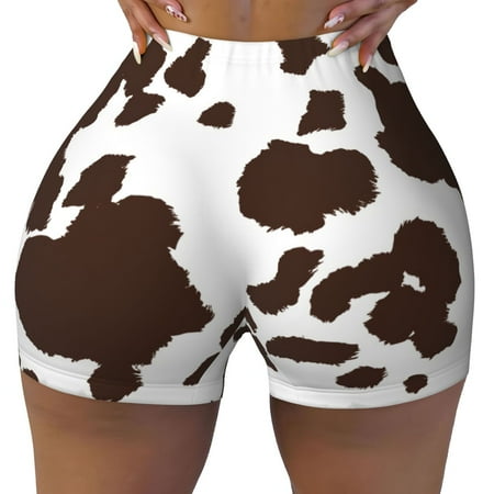 Workout Shorts Women  Brown Cow Biker Shorts for Women Running Gym Spandex Shorts Tummy Control