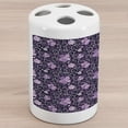 thumbnail image 1 of Floral Ceramic Toothbrush Holder, Butterfly Silhouettes with Plant Flower Patterned Design Swirls Curves, Decorative Versatile Countertop for Bathroom, 4.5" X 2.7", Lilac Dark Purple White, 1 of 4