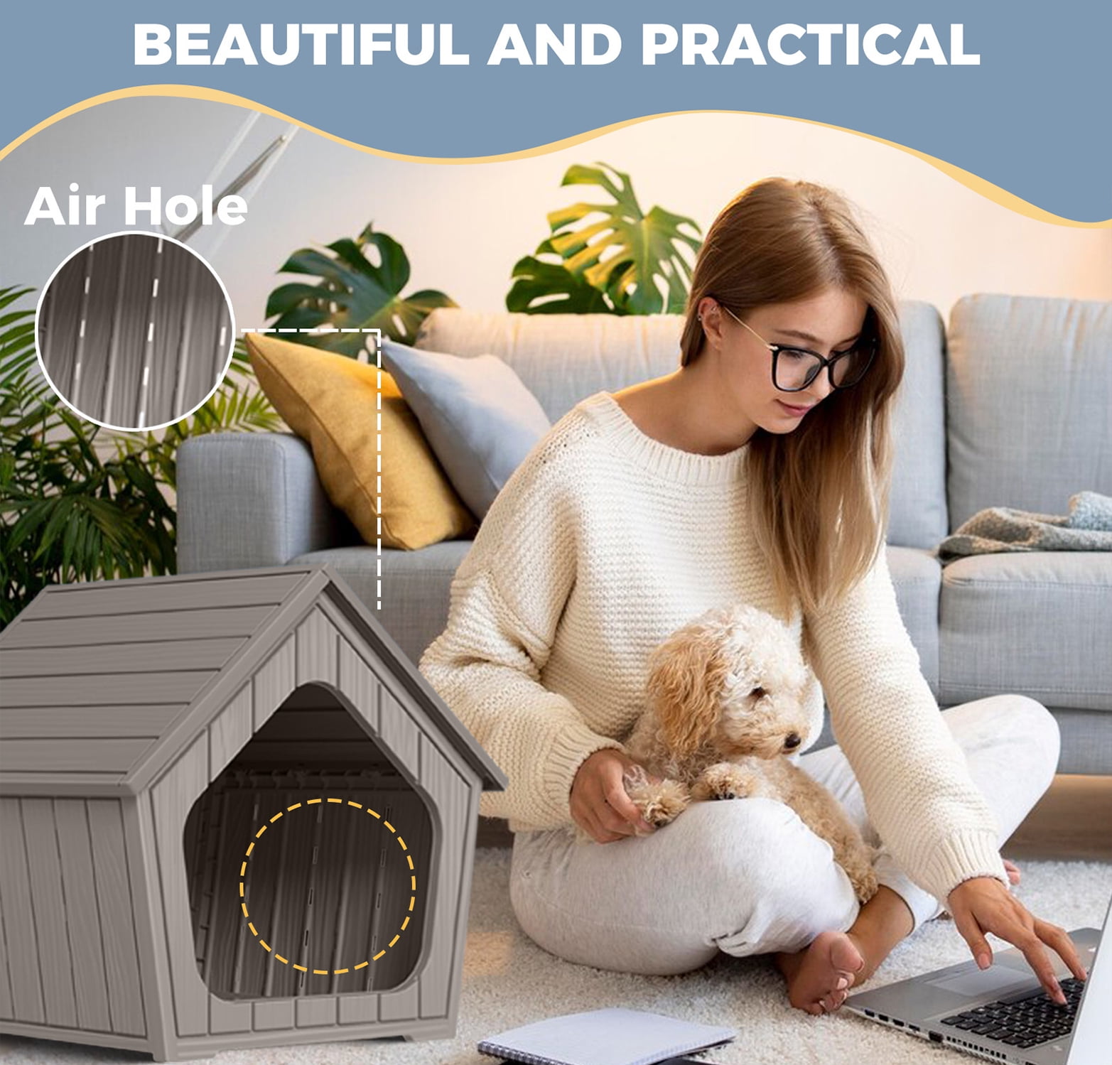 Outdoor Waterproof Cat House,23.43×22.64×22.8 Inches,Insulated Cat Shelter Feral for All Seasons,Easy to Assemble,Suitable for Cats and Small Dogs