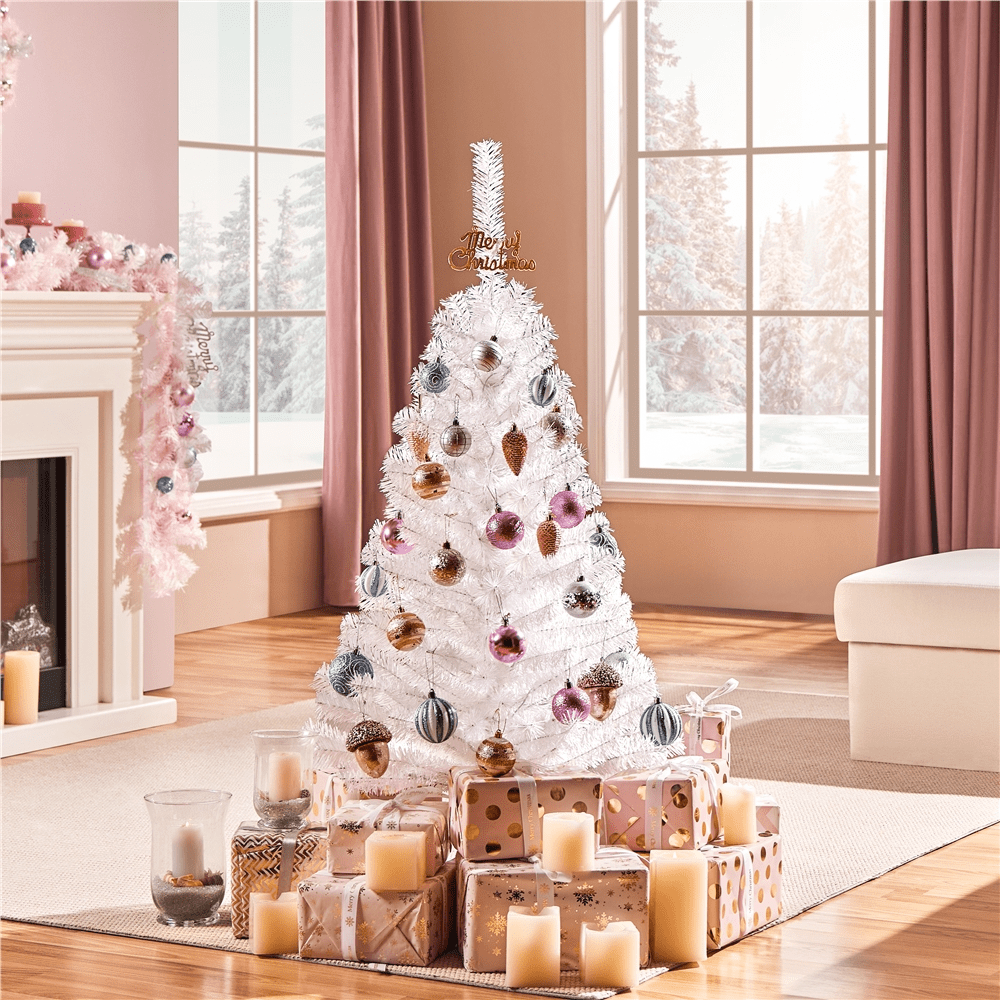 Alden Design 4ft Pre-lit Artificial Christmas Tree with 70 Incandescent Lights, White