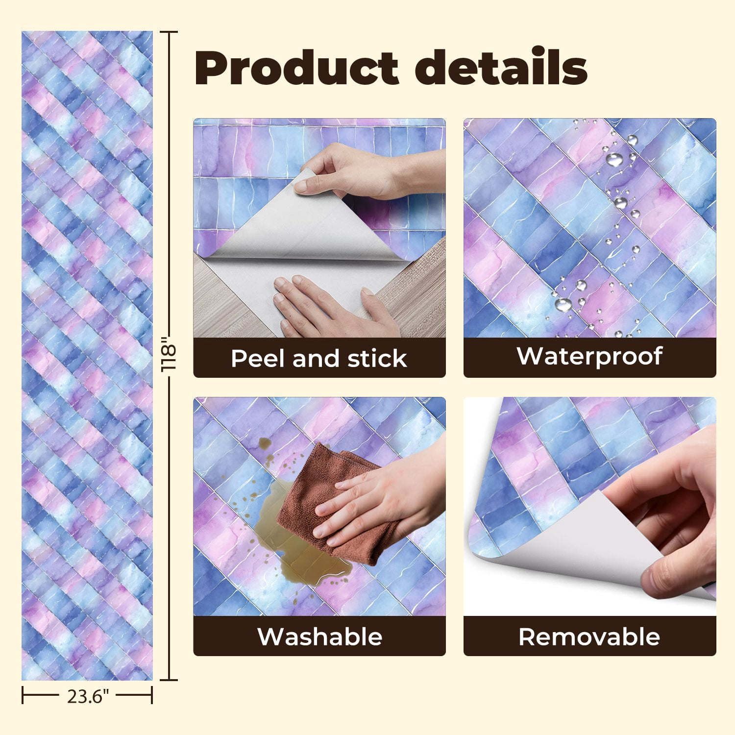 Pastel Peel and Stick Wallpaper Tranquil Soft Pink White Watercolor Geometric Grid Wall Mural 23.6in x 9.8ft Self Adhesive Removable Wall Paper Renter Friendly Wallpaper for Girls Bedroom Classroom