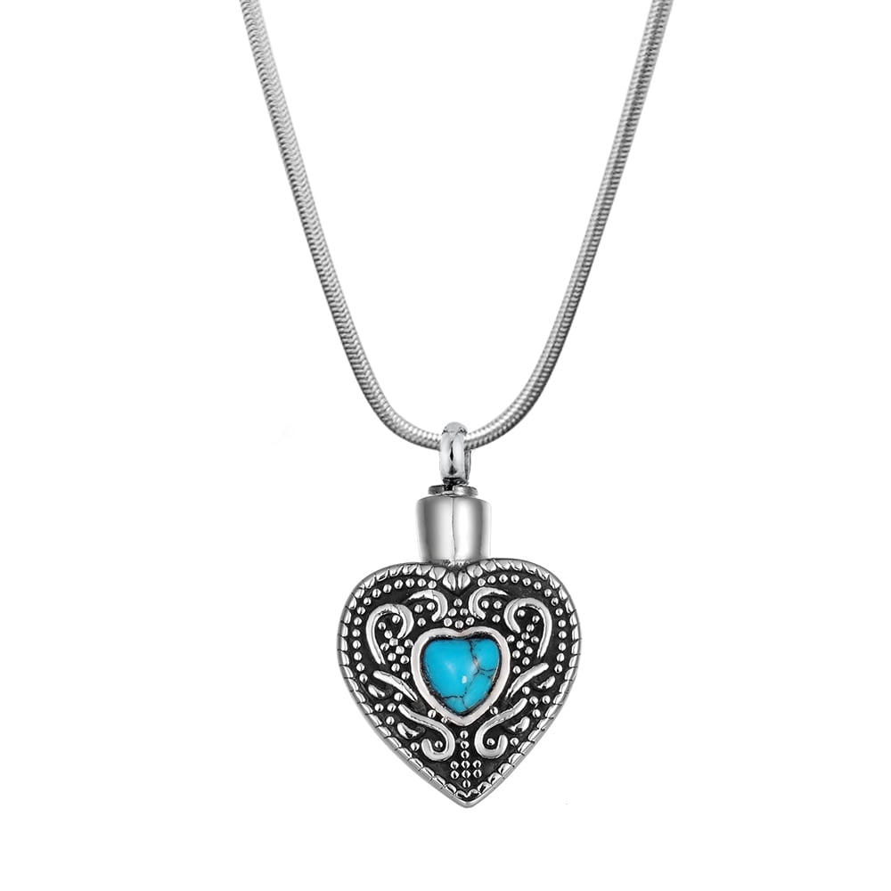 Anavia Turquoise Heart Cremation Jewelry Memorial Necklace Keepsake