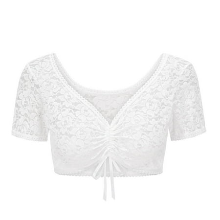 SUNYCUTER Short Festival White Lace Base Coat Women s Short Sleeved New V Neck Sweet Hook Flower Top Cow Tube Top 28ff Strapless Bra Acrylic Holder Wedding Bodysuit Top Fuzzy Tops for Women Eyeglasses