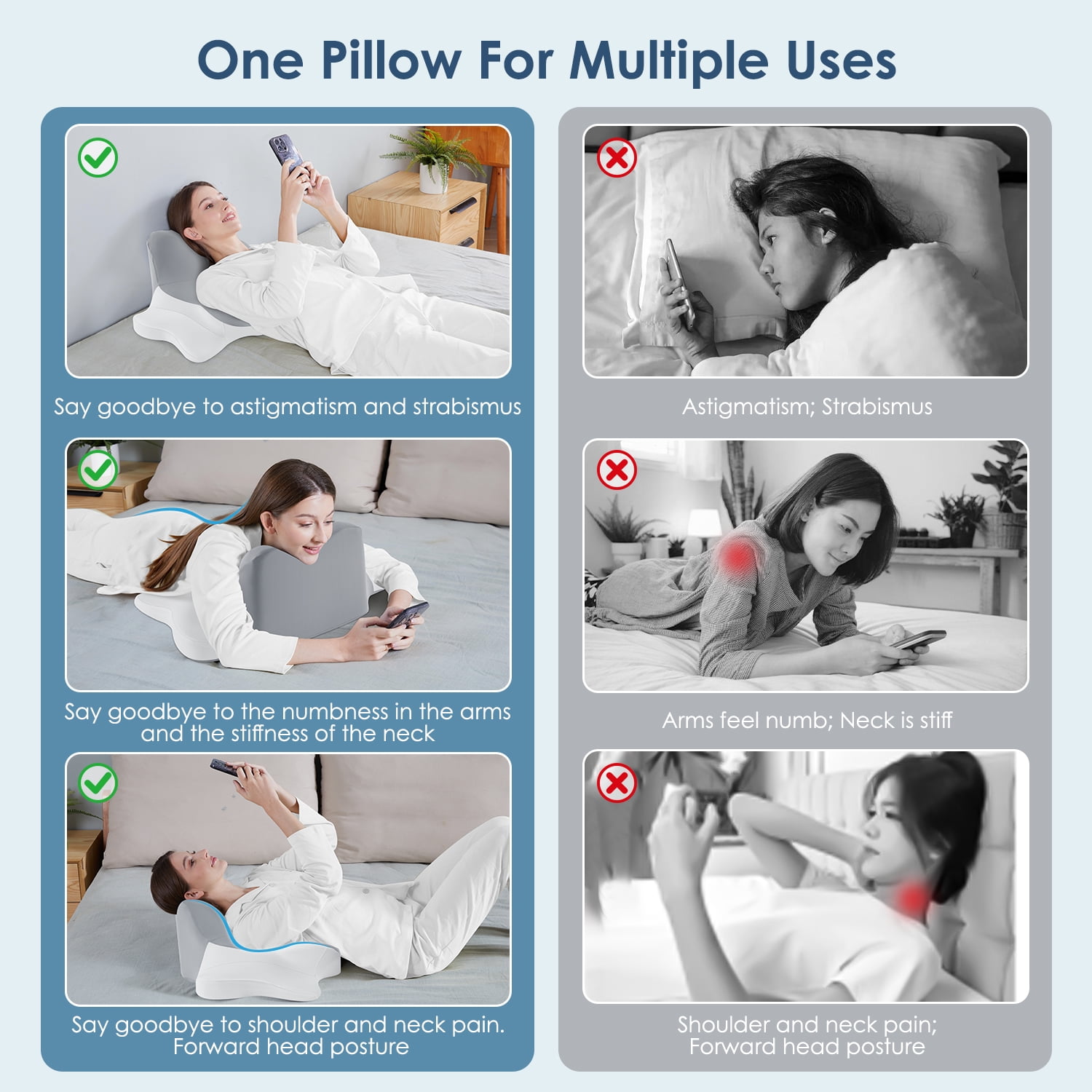 MOONORAH Wedge Pillow, Reading Pillow for Bed, Lying, Leaning and Prone, Ergonomic Memory Foam Bed Wedge Pillow for Headboard, Chin & Back Support Pillows on Bedrest Couch Floor, Grey