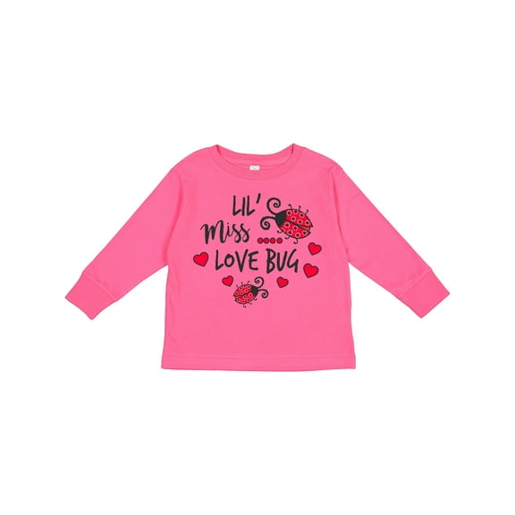 Inktastic Lil Miss Love Bug with Lady Bug and Hearts Girls Long Sleeve Toddler T-Shirt