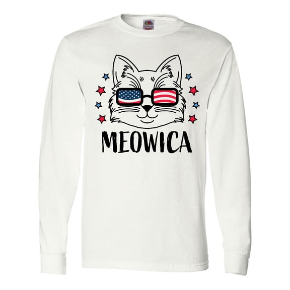 Inktastic 4th of July Meowica Cat in Flag Sunglasses Long Sleeve T-Shirt