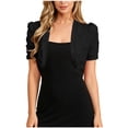 thumbnail image 2 of dazeni Women's Elegant Short Sleeves Bolero Cardigan Eyelet Open Front Shrugs Cropped Cardigan for Dresses Black Medium, 2 of 4