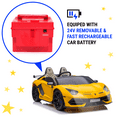 thumbnail image 7 of 24V  Lamborghini Aventador w/ Swappable Battery - Electric Car for Kids with 3 Speeds, Leather Seat, Remote, MP3 Music by Bluetooth, FM Radio, Rubber Tires (Yellow), 7 of 7