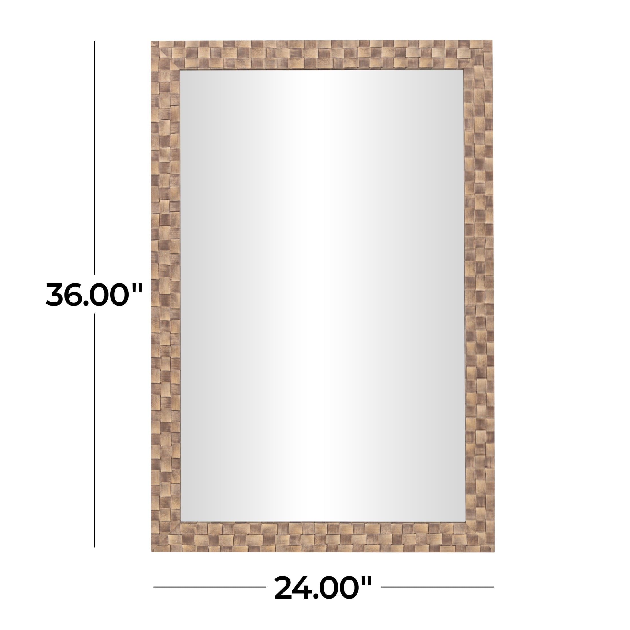DecMode 24" x 36" Brown Wall Mirror with Checkered Pattern Frame