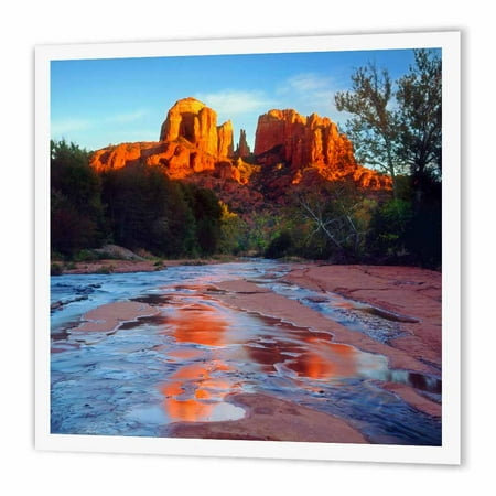 3dRose USA, Arizona, Sedona. Cathedral Rock reflects in Oak Creek at Sunset., Iron On Heat Transfer, 10 by 10-inch, For White