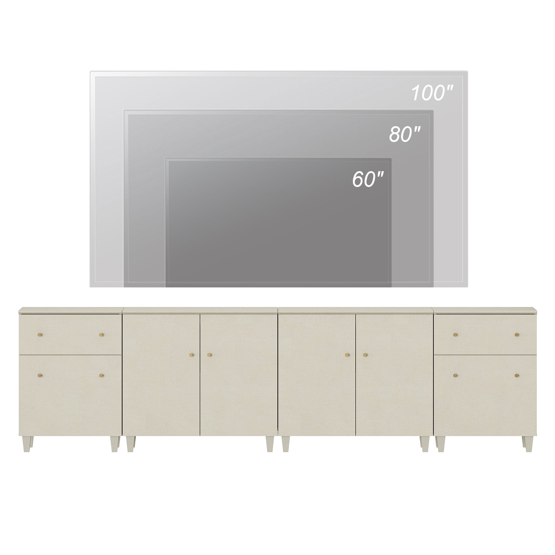 WAMPAT Wide TV Stand for 110+ Inches TVs, 4-in-1 Modern Wooden Media Console with 2 Spacious Drawers and 4 Storage Cabinets for Living Room, Beige
