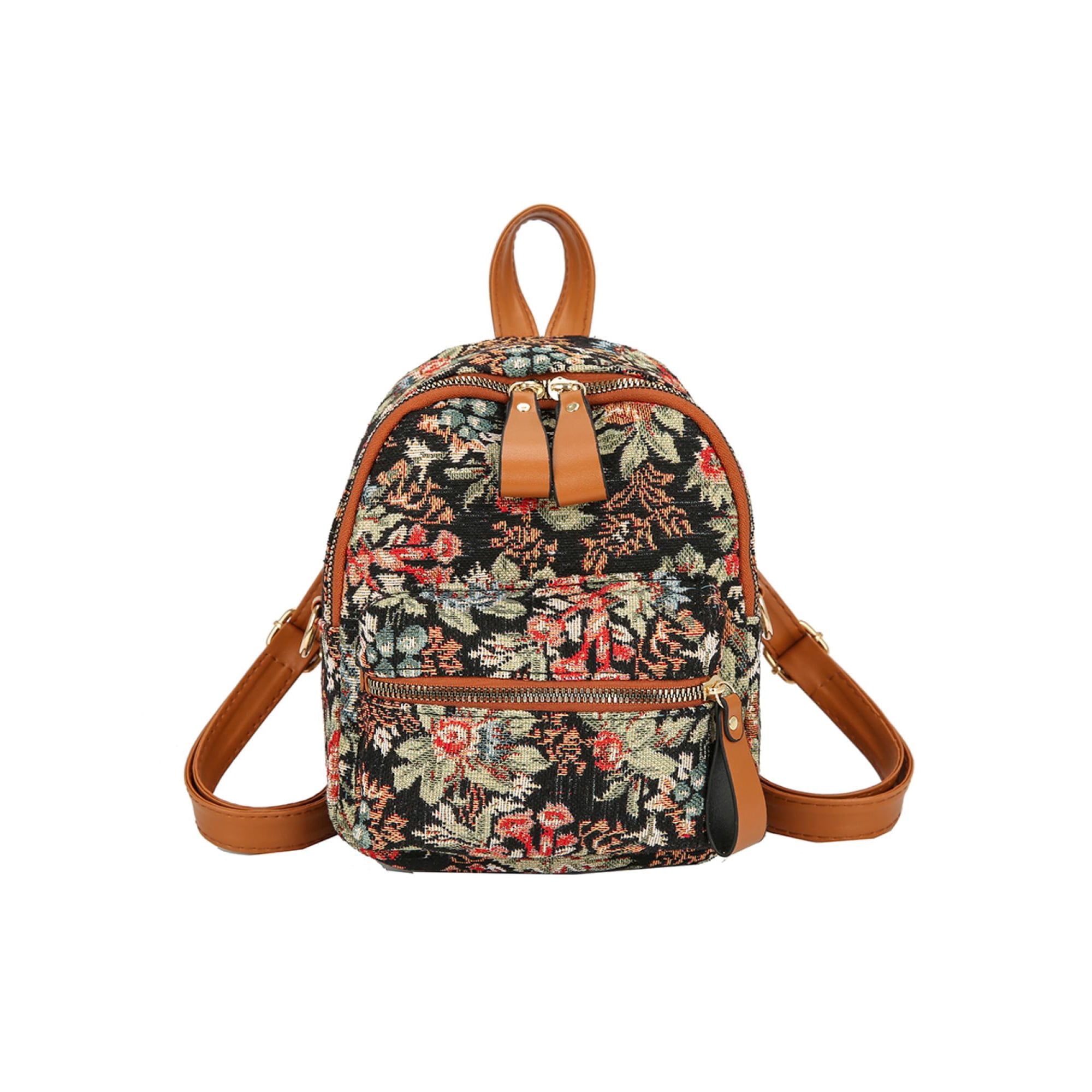 Fashion Women Flower Printing Canvas Backpack Preppy Style Casual Students  Small Handbags Mini Rucksack Knapsack for Travel