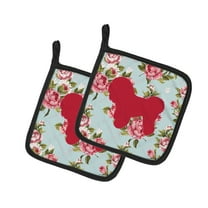 Caroline's Treasures BB1107-RS-BU-PTHD Bichon Frise Shabby Chic Blue Roses Pair of Pot Holders , 7.5HX7.5W, multicolor