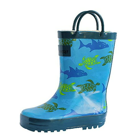 Oakiwear Kids Rain Boots For Boys Girls Toddlers Children - Blue Sharks & Turtles