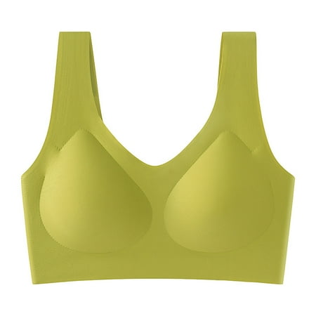 TrendVibe365 Padded Push up Bras for Women Plus Size Wirefree Push up Seamless Bralette Padded Wide Strap Corset Full Coverage Crop Tank Top Comfort Lingerie Yellow One Size