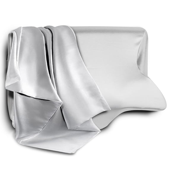 Funda de almohada HOMCA de satén contorneada con cierre de cremallera, gris, 61 x 30 x 13 cm