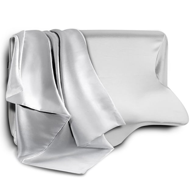 Funda de almohada HOMCA de satén contorneada con cierre de cremallera, gris, 61 x 30 x 13 cm