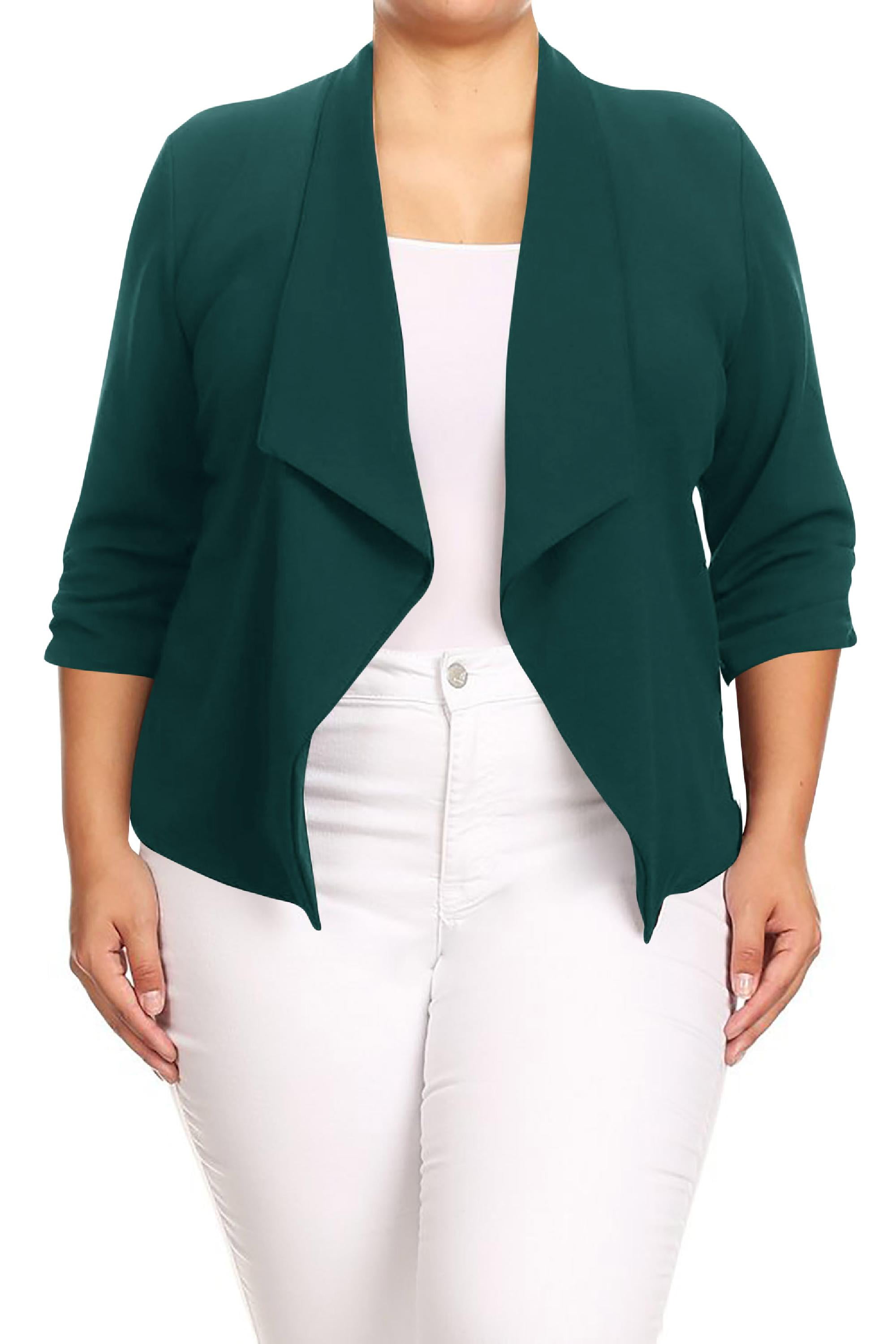 Koning Lear Ingrijpen Cyberruimte Women's Plus Size Open Front Rolled Up 3/4 Sleeves Office Work Wear Solid Blazer  Jacket - Walmart.com